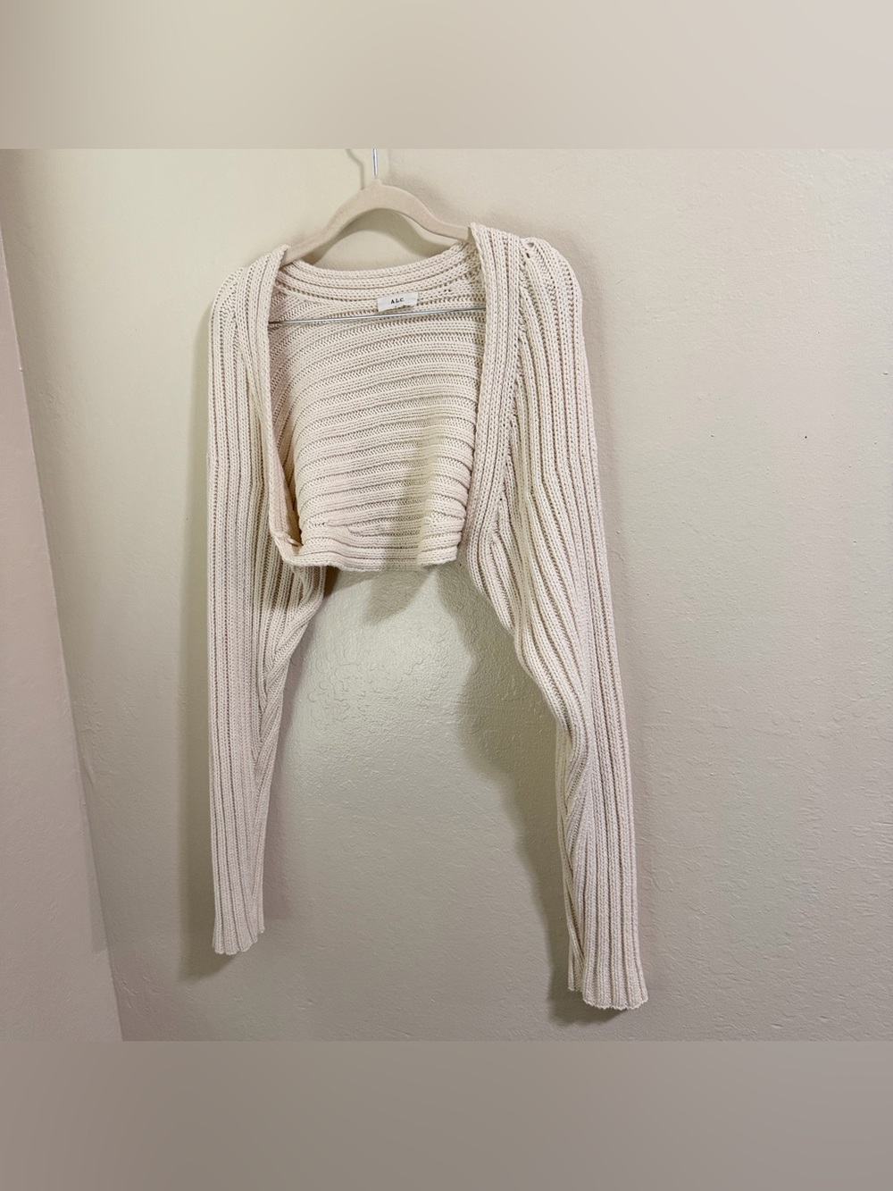 A.L.C. Ivory Ribbed Knit Cropped Bolero Shrug Sweater Size Small Excellent - Picture 2 of 10